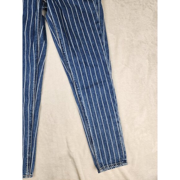 American Eagle Mom Jeans Womens 00 Blue White STRIPED Denim HIGH RISE 24 X 27 - Picture 4 of 16